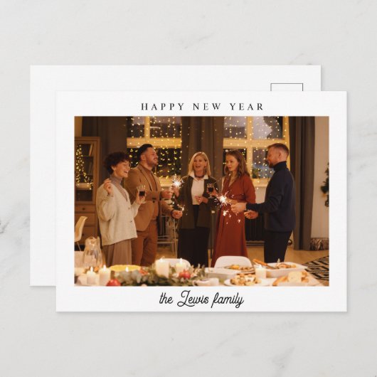 Minimalistisches Weißes Glück Neues Jahr Foto Postkarte (Vorne/Hinten)