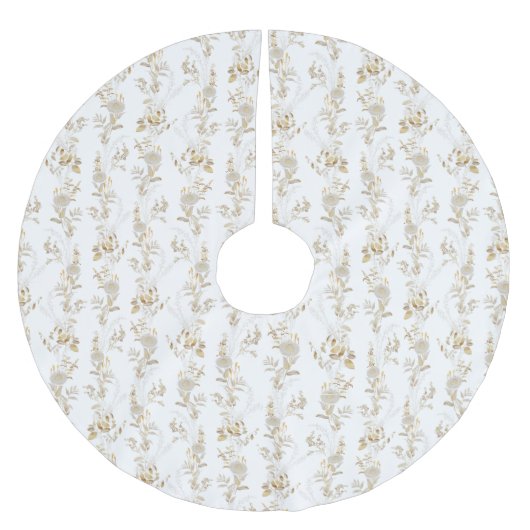 Minimalistisches weißes Goldblumenrock Polyester Weihnachtsbaumdecke (Vorderseite)