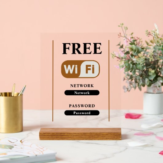 Minimalistisches, weißes, gratis WiFi-Zeichen Acrylschild (Hochzeit)