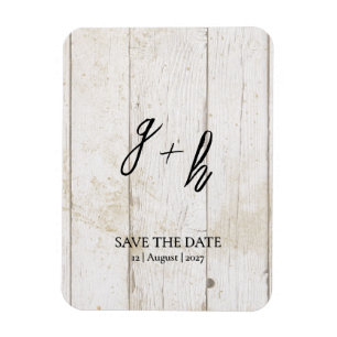 Minimalistisches weißes Holz Vintage Save Datum In Magnet
