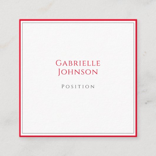 Minimalistisches Weißes Kirschrot Einfaches, feine Quadratische Visitenkarte (Vorderseite)