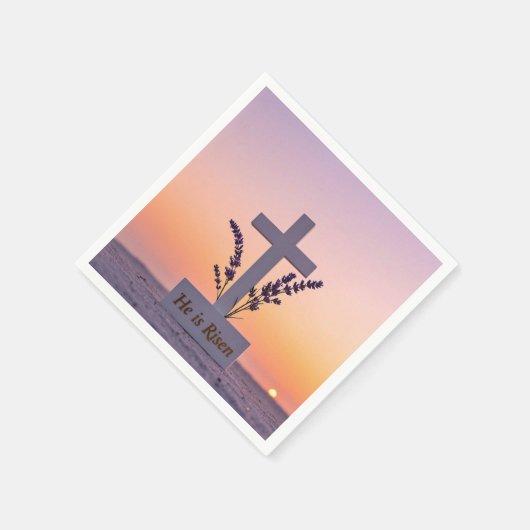 Minimalistisches weißes Kreuz mit Lavendel Serviette (Ecke)