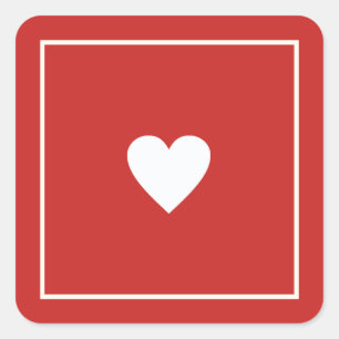 Minimalistisches weißes Liebe-Herz auf Roter Hochz Quadratischer Aufkleber