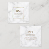 Minimalistisches weißes Marmorgoldmonogramm Quadratische Visitenkarte (Vorne/Hinten)