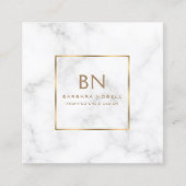 Minimalistisches weißes Marmorgoldmonogramm Quadratische Visitenkarte (Vorderseite)