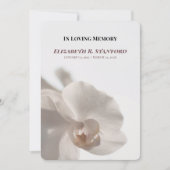 Minimalistisches weißes Orchideen-Gedenkprogramm Einladung (Vorderseite)