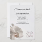 Minimalistisches weißes Orchideen-Gedenkprogramm Einladung (Rückseite)