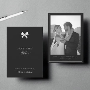 Minimalistisches weißes Schleifenband Vintage-Foto Save The Date