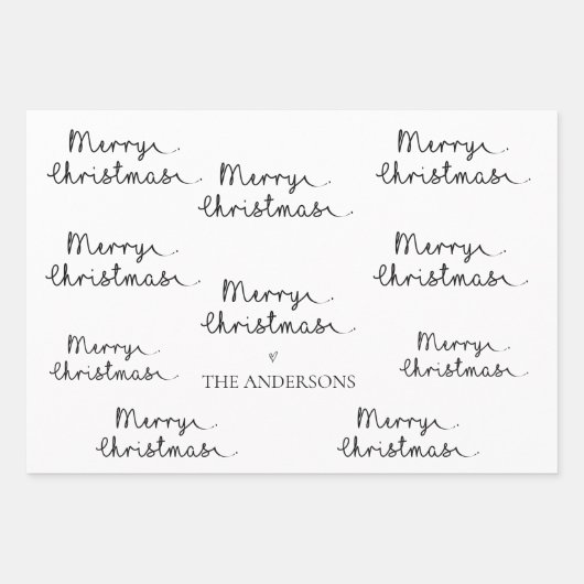 Minimalistisches weißes schwarzes Weihnachtsgesche Geschenkpapier Set (Vorderseite)