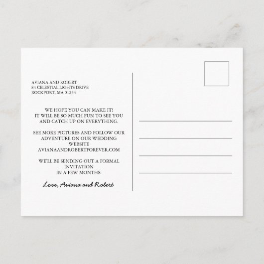 Minimalistisches weißes Typografie-Foto Save the D Ankündigungspostkarte (Rückseite)