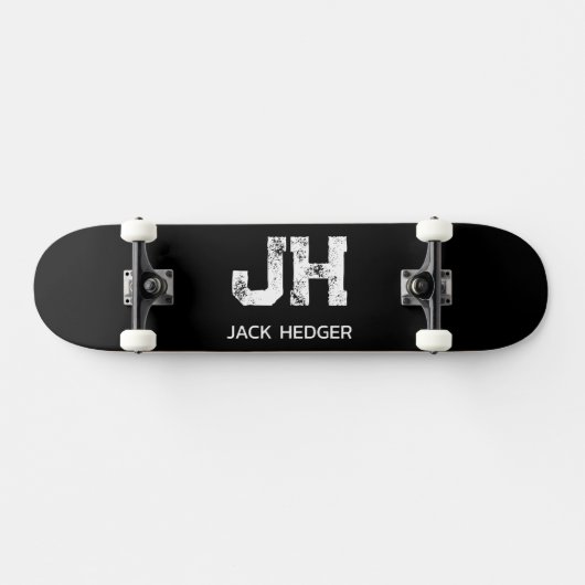 MINIMALISTISCHES WEIßES ZWEI-BUCHSTABEN-MONOGRAMM  SKATEBOARD (Horizontal)