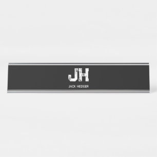 MINIMALISTISCHES WEIßES ZWEIBUCHSTABIGES MONOGRAMM SCHREIBTISCHNAMENSPLAKETTE