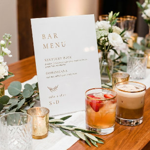 Minimalistisches Weißgold Bar Menü Hochzeitsschild Sockelschild