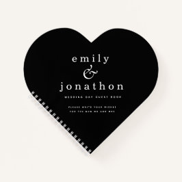 Minimalistisches White Black Wedding Heart Guest B Notizblock