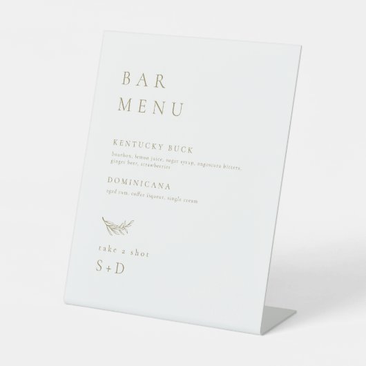 Minimalistisches White Gold Bar Menu Hochzeitszeic Sockelschild (Vorderseite)