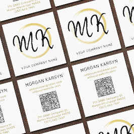 Minimalistisches White Gold & Black Add QR Code Mo Quadratische Visitenkarte
