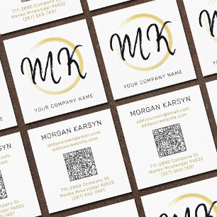 Minimalistisches White Gold & Black Add QR Code Mo Quadratische Visitenkarte