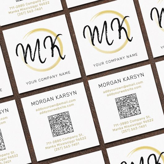 Minimalistisches White Gold & Black Add QR Code Mo Quadratische Visitenkarte