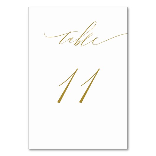 Minimalistisches White Gold Elegant Script 11 Wedd Tischnummer (Vorderseite)