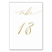 Minimalistisches White Gold Elegant Script 13 Wedd Tischnummer (Rückseite)
