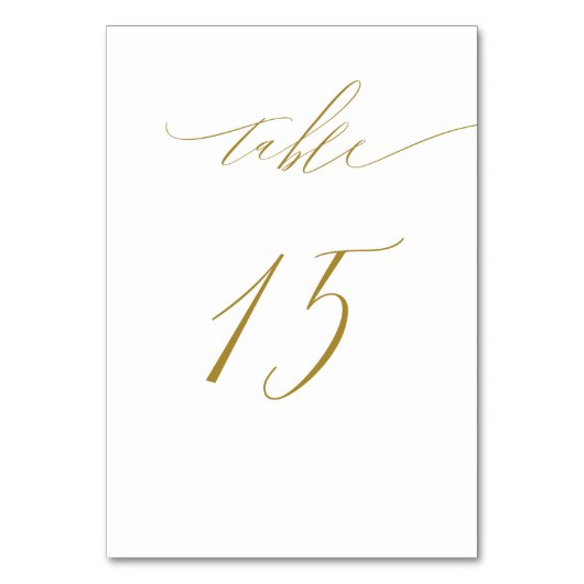 Minimalistisches White Gold Elegant Script 15 Wedd Tischnummer (Rückseite)