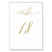 Minimalistisches White Gold Elegant Script 18 Wedd Tischnummer (Vorderseite)