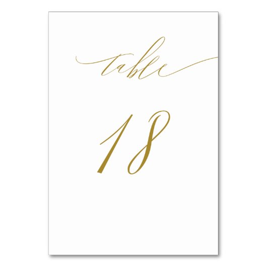 Minimalistisches White Gold Elegant Script 18 Wedd Tischnummer (Vorderseite)