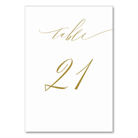 Minimalistisches White Gold Elegant Script 21 Wedd Tischnummer (Vorderseite)