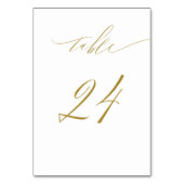 Minimalistisches White Gold Elegant Script 24 Wedd Tischnummer (Rückseite)
