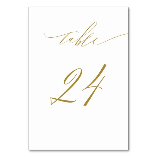 Minimalistisches White Gold Elegant Script 24 Wedd Tischnummer (Rückseite)