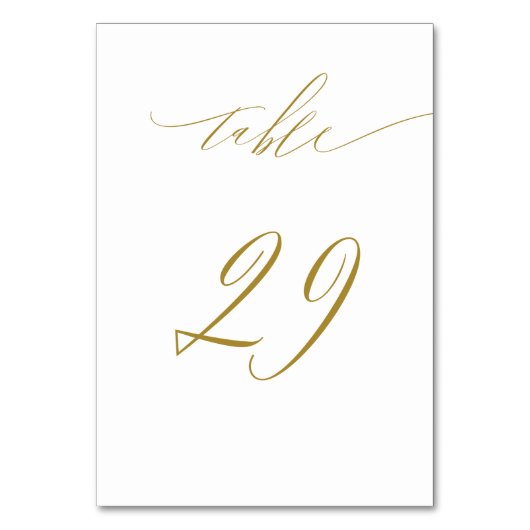 Minimalistisches White Gold Elegant Script 29 Wedd Tischnummer (Vorderseite)