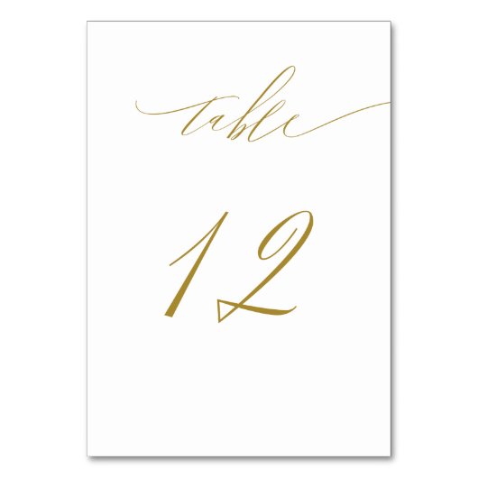 Minimalistisches White Gold Elegant Script No. 12 Tischnummer (Vorderseite)