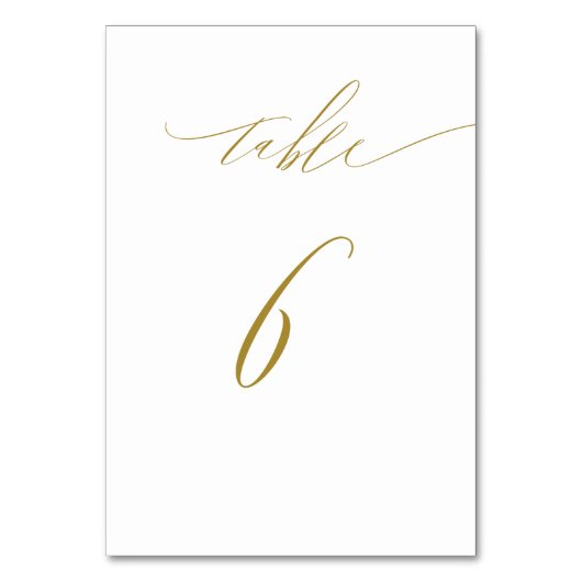 Minimalistisches White Gold Elegante Script No. 6  Tischnummer (Vorderseite)