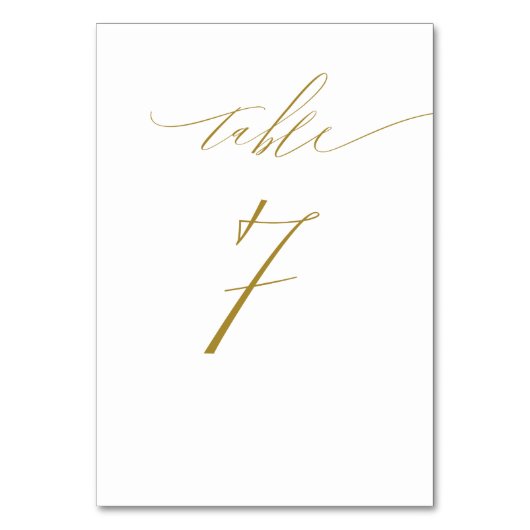 Minimalistisches White Gold Elegante Script No. 7  Tischnummer (Rückseite)