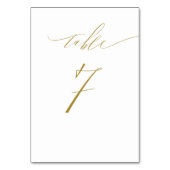 Minimalistisches White Gold Elegante Script No. 7  Tischnummer (Vorderseite)