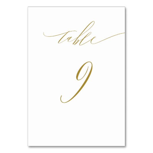Minimalistisches White Gold Elegante Script No 9 W Tischnummer (Vorderseite)