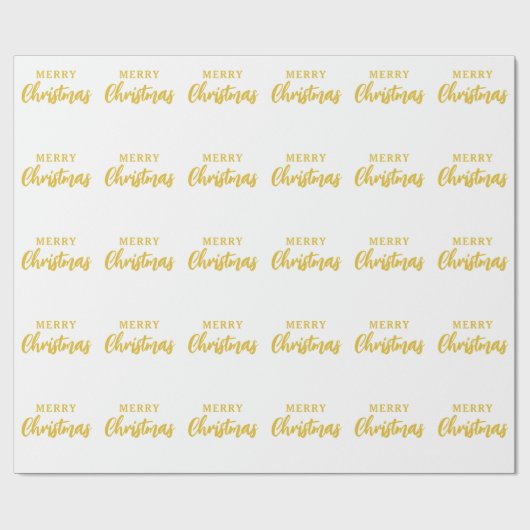 Minimalistisches White Gold Script Frohe Weihnacht Geschenkpapier (Flach)