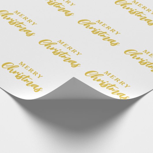 Minimalistisches White Gold Script Frohe Weihnacht Geschenkpapier (Ecke)