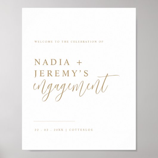 Minimalistisches White & Gold Verlobung Willkommen Poster (Vorne)