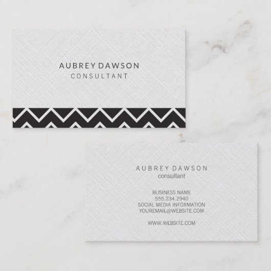 Minimalistisches White Linen Zig Zag Muster Visitenkarte (Vorne/Hinten)