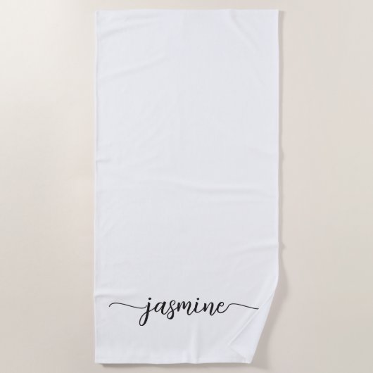 Minimalistisches White Monogram Name Riesiges Skri Strandtuch (Vorderseite)