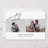 Minimalistisches White Script 2 Foto Hochzeit Save The Date (Vorderseite)