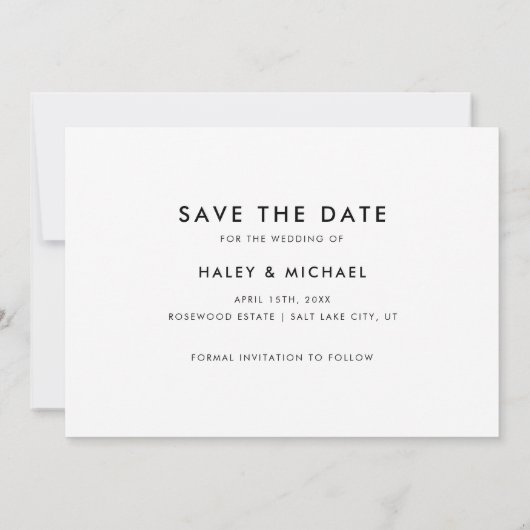 Minimalistisches White Script 2 Foto Hochzeit Save The Date (Rückseite)
