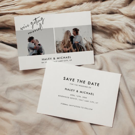 Minimalistisches White Script 2 Foto Hochzeit Save The Date