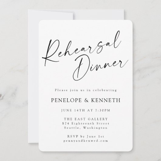 Minimalistisches White Script Serial Probe Dinner Einladung (Vorderseite)