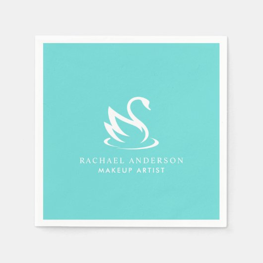 Minimalistisches White Swan-Logo auf Robin Egg Blu Serviette (Vorderseite)