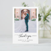 Minimalistisches White Wedding Foto Dankeschön Kar Dankeskarte (Stehend Vorderseite)