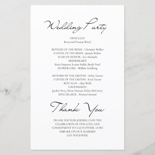 Minimalistisches White Wedding Programm für klassi (Rückseite)