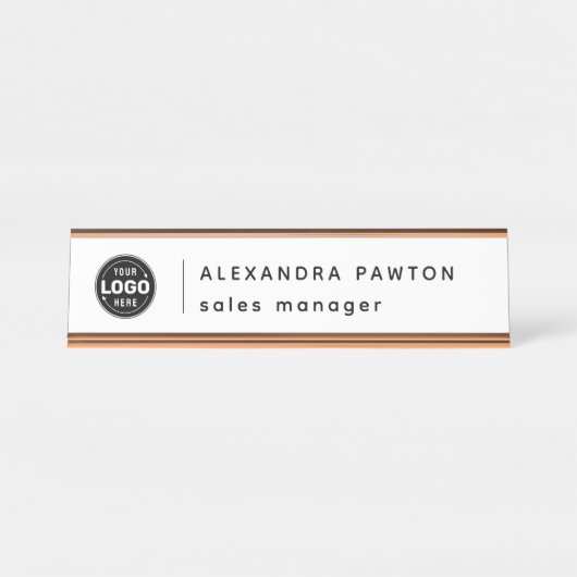 Minimalistisches Whitelogo Mitarbeiter-Schreibtisc Schreibtischnamensplakette (Vorderseite )