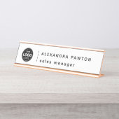 Minimalistisches Whitelogo Mitarbeiter-Schreibtisc Schreibtischnamensplakette (Vorderseite )